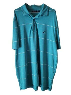Nautica Men's Teal & White Striped Short Sleeve Polo